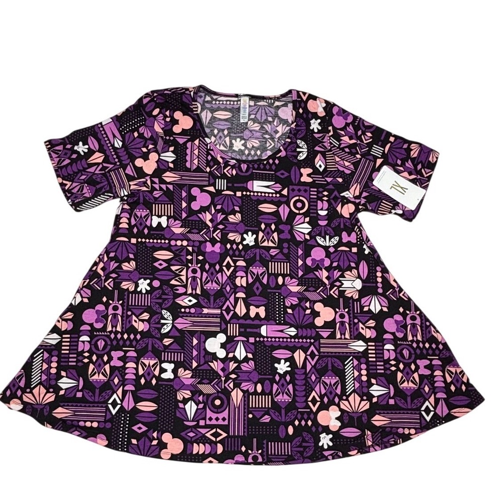 LuLaRoe Womens Top XL Perfect T Tee Disney Mickey Minnie Mouse Floral Purple NWT